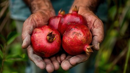 Fresh pomegranate fruit in hands closeup view