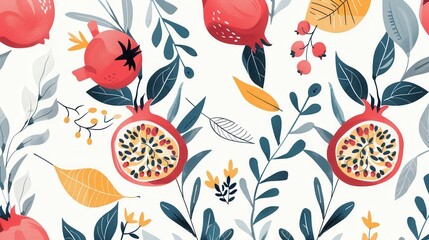 Seamless repetitive pattern background of pomegranate vector art illustration