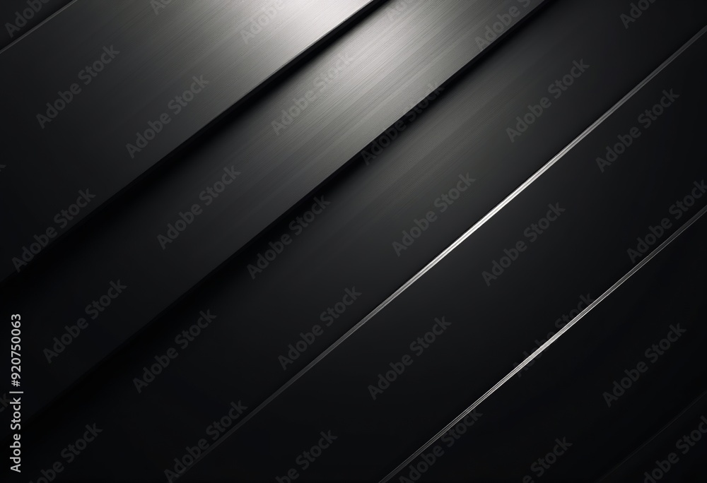 Poster sleek black geometric art: abstract metallic surface with angular lighting and gleaming edge