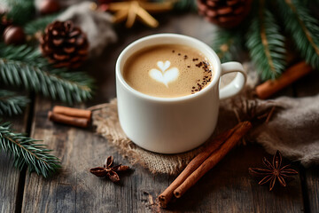 christmas coffee on festive background