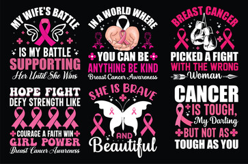 Breast Cancer Pink Typography Bundle T shirt Design.