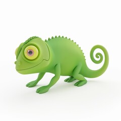 Green chameleon character in 3D style on a white background
