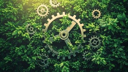 Green business concept with gears and cogs on green background. 3d rendering.