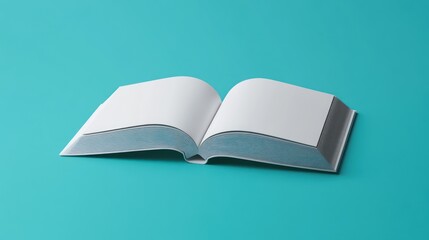 Open Book with Blank Pages on a Turquoise Background