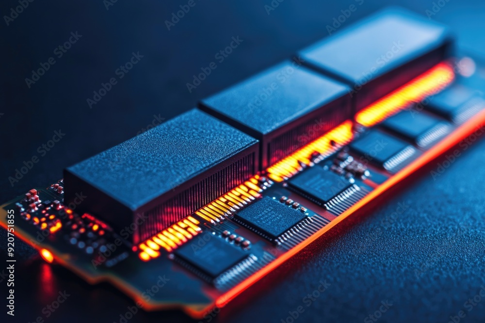 Poster the image features a close-up view of a modern, high-performance semiconductor. the circuit board is