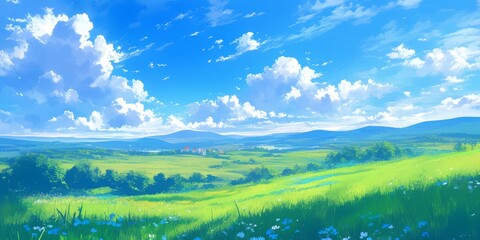 Obraz premium Creative patterns, advertising marketing backgrounds, abstract, fresh, natural, anime and anime style, romantic summer wonderland: artistic natural background background images (AI image generation), 