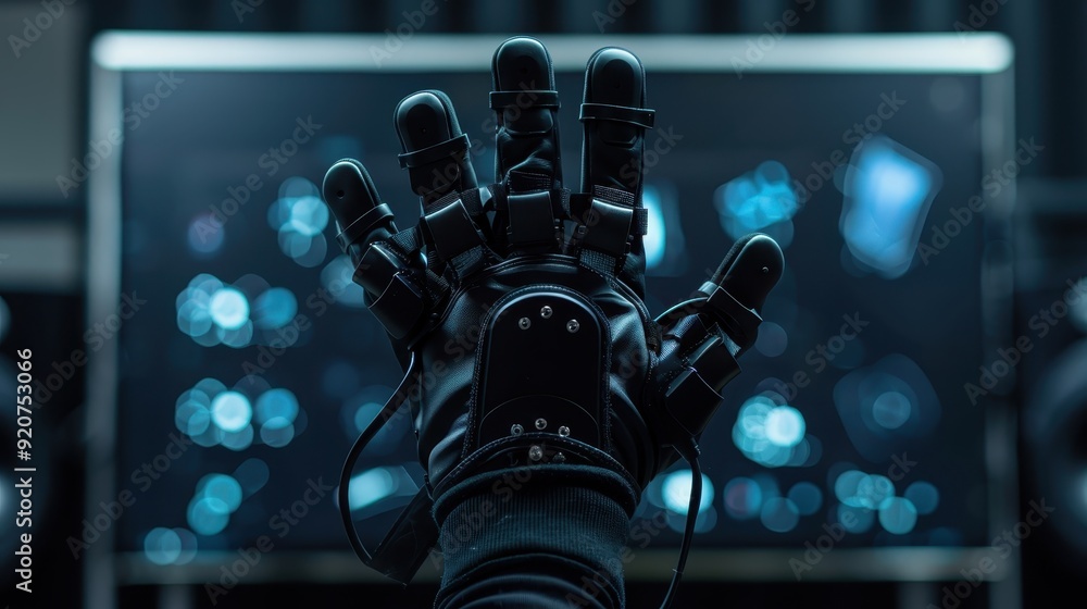 Aufkleber close-up of a robotic hand against a futuristic digital interface, symbolizing advanced technology a