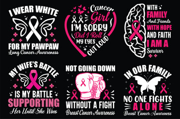 Breast Cancer Pink Typography Bundle T shirt Design.