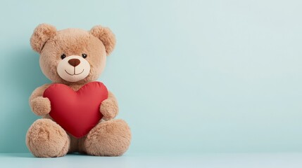 Obraz premium Adorable teddy bear, pastel colors, holding a heart-shaped pillow, dreamy background