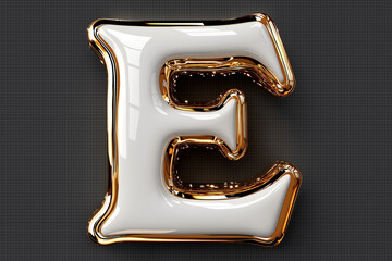Golden E: A 3D render of a white letter "E" with a sparkling gold border, against a deep gray backdrop. The letter is bold and sleek, showcasing a luxury and elegant style. The image is ideal for pres