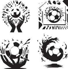 silhouette of clean vector Soccer ball  set isolated on white background