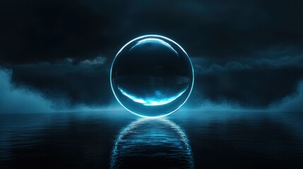 Glowing Orb Reflected on a Still Body of Water at Night