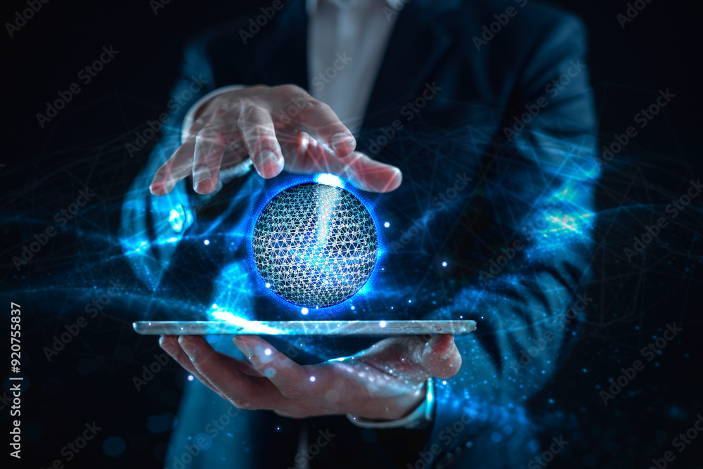 Aufkleber digital transformation hand touching the metaverse universe, a conceptual shift in digital transform