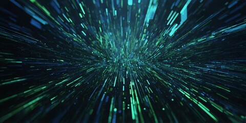 Abstract digital data streams flowing, blue and green hues, futuristic, technology.