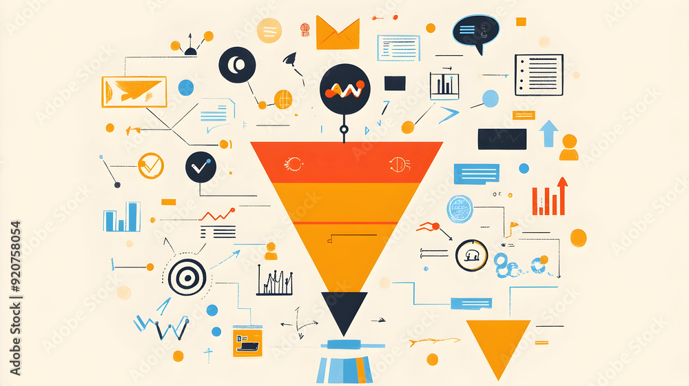 Poster marketing funnel analysis with customer journey maps and conversion metrics - an illustration of mar