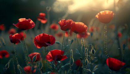 Obraz premium close up of red poppy flowers in a field