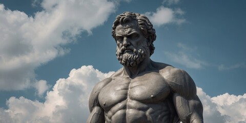 Fototapeta premium muscular statue of a greek philosopher on a cloudy background.