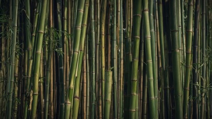 Obraz premium An organic bamboo wall with vertical lines and a natural greenish tint.