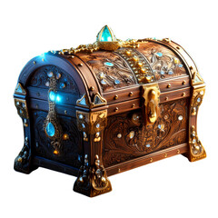 A beautifully crafted treasure chest adorned with jewels, perfect for fantasy themes and storytelling.