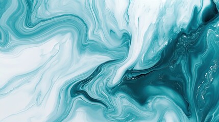 Obraz premium A dynamic teal marble effect with white swirls, showcasing a fluid and artistic design ideal for creative backgrounds and wallpaper.