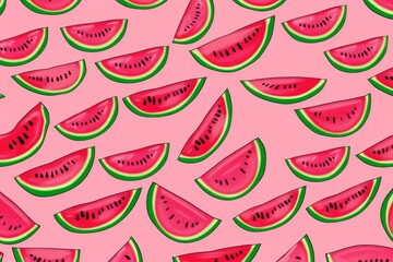 Hand-drawn seamless background with slices of watermelon. Beautiful simple AI generated image in 4K, unique.