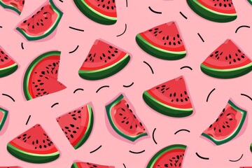 Half-cut Watermelon Fruits Logo seamless pattern Flat Design Cartoon Vector. Beautiful simple AI generated image in 4K, unique.