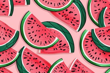 Hand-drawn seamless background with slices of watermelon. Beautiful simple AI generated image in 4K, unique.