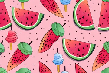 Hand-drawn seamless background with slices of watermelon. Beautiful simple AI generated image in 4K, unique.