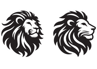 vector silhouette of a lion head logo, lion head logo vector illustration, Vector silhouette of a lion head, Hand drawn lion head set