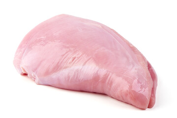 Raw Turkey fillet, isolated on a white background.