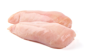 Raw chicken breast, isolated on white background.
