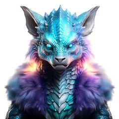 Obraz premium A stunning, colorful creature blending dragon and feline features, showcasing vibrant scales and an enchanting aura.