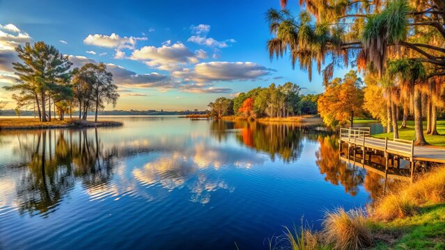 Beautiful morning on Lale Tohopekaliga in Kissimmee, Florida during fall , Florida, Kissimmee, lake, Lale Tohopekaliga, autumn
