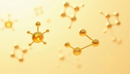Fototapeta premium Golden molecular structures against a yellow backdrop