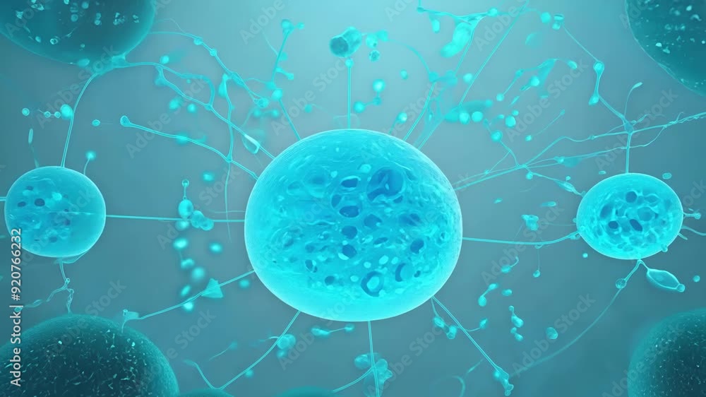 Poster an immersive look at cellular elements interacting and functioning within a vibrant microscopic envi