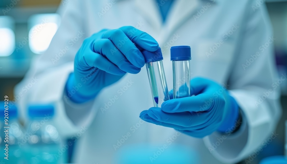 Poster precision in science a scientists delicate handling of test tubes