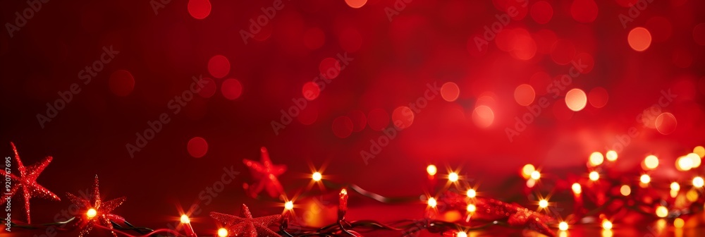 Aufkleber a festive red background adorned with glowing lights and decorative elements, creating a warm and jo
