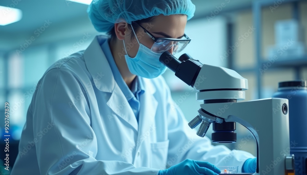 Poster focused on discovery a scientist at work in a lab