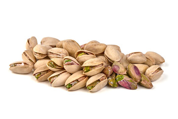Pistachio nuts, isolated on white background. High resolution image.