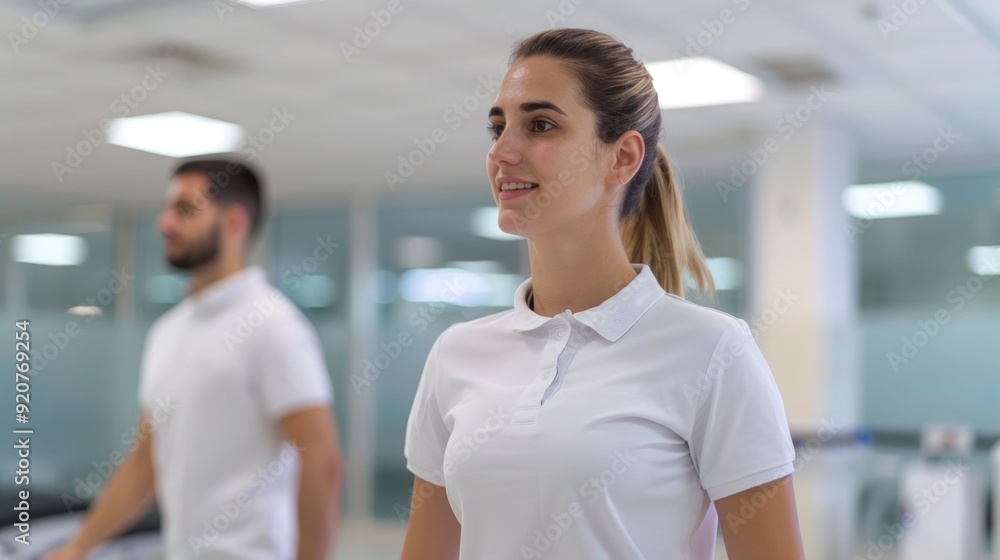 Poster portrait of a confident and focused professional woman working at her desk in an office environment 