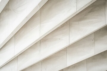 Fototapeta premium An abstract pattern featuring white concrete panels arranged in diagonal lines, showcasing a minimalist and modern architectural style that emphasizes geometric designs.