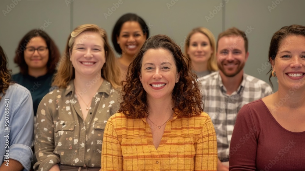 Poster diverse group of coworkers engaged in inclusion and diversity training workshop in an office setting