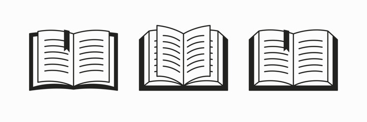 Open book line icon set. Notebook symbol collection isolated on white background. Logo design template. Vector illustration