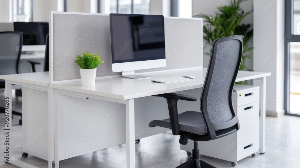 Poster innovative and accessible workspace design with ergonomic features for optimal inclusivity in a cont