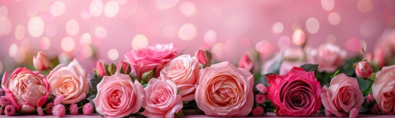 Many pink roses that are on a table, Love background, Plant background, Banner