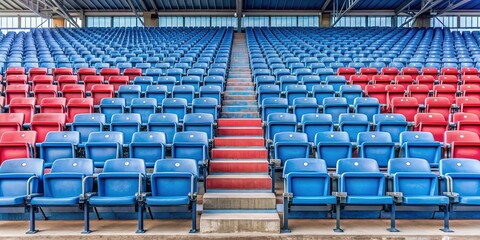 Fototapeta premium Tribune seating at a sports stadium with empty chairs , sports, stadium, seats, rows, audience, bleachers, fans, perspective
