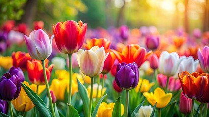 Vibrant tulips blooming in a springtime garden, tulips, flowers, spring, blooming, garden, vibrant, colors, petals, nature