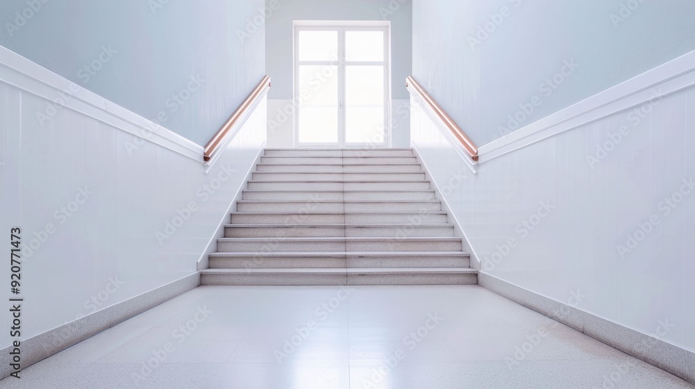 Poster minimalist architectural staircase with clean lines and geometric patterns in a bright open and airy