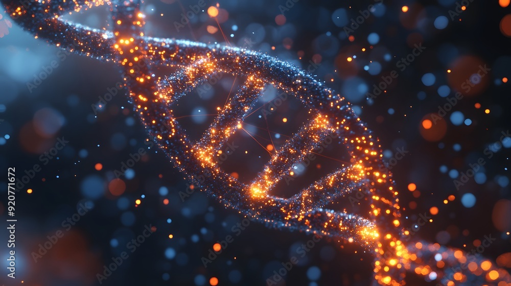 Aufkleber abstract dna structure with glowing particles.