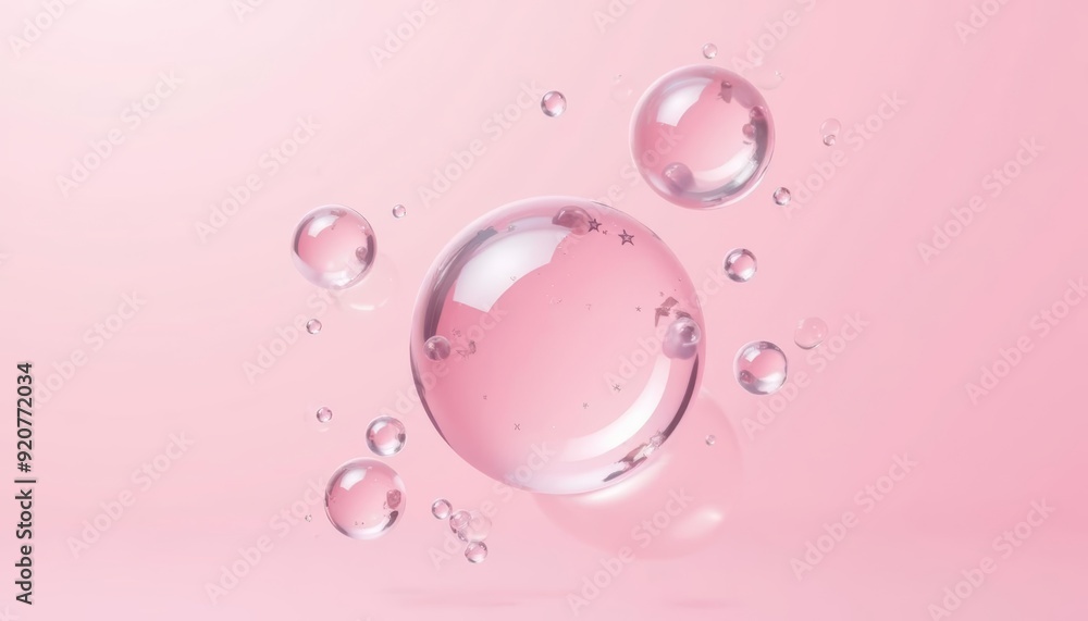 Poster bubbles of joy floating in a soft pink dreamscape